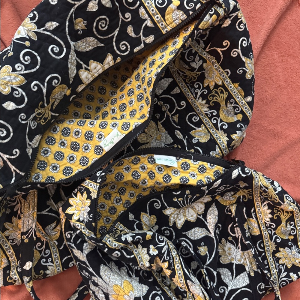 Vera Bradley Black and Yellow Patterned Duffle Set